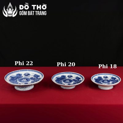 Mâm Bồng Men Lam Họa Tiết Song Long Vẽ Tay Bát Tràng DT-MB02 - Chi tiết 7