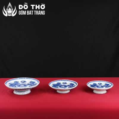 Mâm Bồng Men Lam Họa Tiết Song Long Vẽ Tay Bát Tràng DT-MB02 - Chi tiết 8
