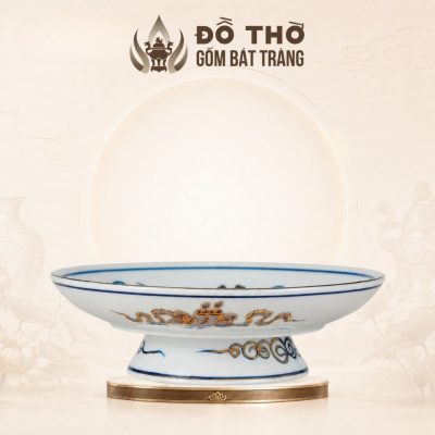 Mâm Bồng Men Lam Vẽ Vàng Họa Tiết Hoa Sen Bát Tràng Cao Cấp DT-MB01 - Ảnh đại diện