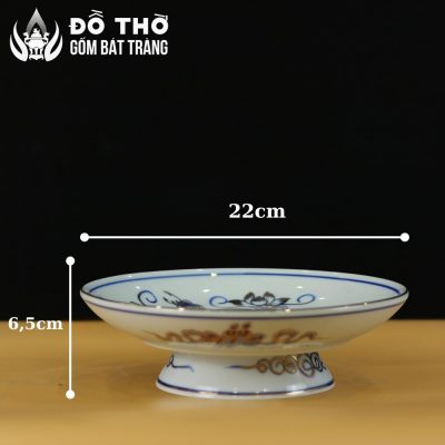 Mâm Bồng Men Lam Vẽ Vàng Họa Tiết Hoa Sen Bát Tràng Cao Cấp DT-MB01 - Chi tiết 2