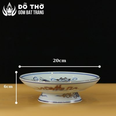 Mâm Bồng Men Lam Vẽ Vàng Họa Tiết Hoa Sen Bát Tràng Cao Cấp DT-MB01 - Chi tiết 3