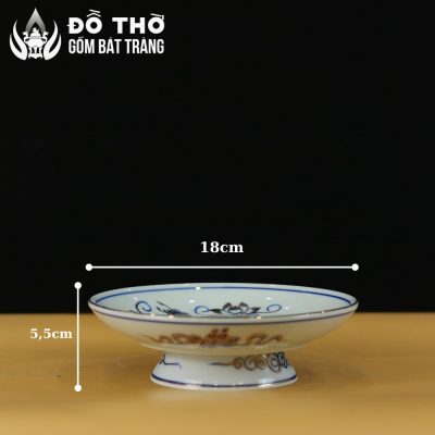 Mâm Bồng Men Lam Vẽ Vàng Họa Tiết Hoa Sen Bát Tràng Cao Cấp DT-MB01 - Chi tiết 4