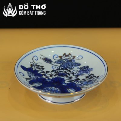 Mâm Bồng Men Lam Vẽ Vàng Họa Tiết Hoa Sen Bát Tràng Cao Cấp DT-MB01 - Chi tiết 5