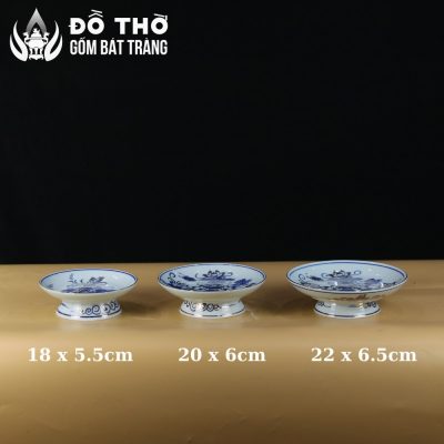 Mâm Bồng Men Lam Vẽ Vàng Họa Tiết Hoa Sen Bát Tràng Cao Cấp DT-MB01 - Chi tiết 6