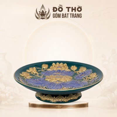 Mâm Bồng Men Xanh Lá Vẽ Vàng Họa Tiết Liên Hoa Cát Tường DT-MB03 - Ảnh đại diện