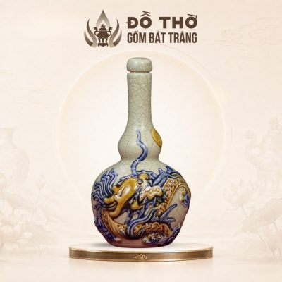Nậm Rượu Thờ Dáng Hồ Lô Men Rạn Đắp Nổi Lưỡng Long Chầu Nguyệt DT-NR03 - Ảnh đại diện