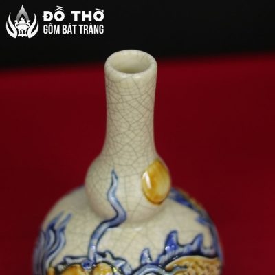 Nậm Rượu Thờ Dáng Hồ Lô Men Rạn Đắp Nổi Lưỡng Long Chầu Nguyệt DT-NR03 - Chi tiết 3