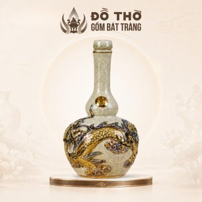 Nậm Rượu Thờ Hồ Lô Men Rạn Đắp Nổi Rồng Vẽ Vàng 24K DT-NR01 - Ảnh đại diện