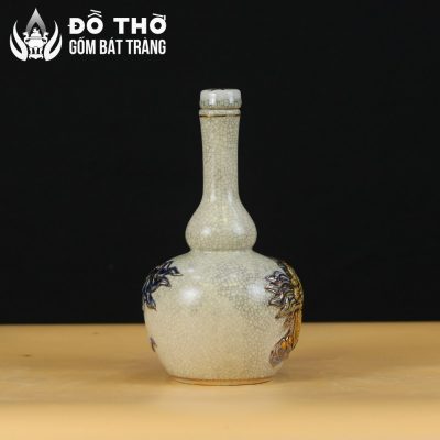 Nậm Rượu Thờ Hồ Lô Men Rạn Đắp Nổi Rồng Vẽ Vàng 24K DT-NR01 - Chi tiết 2