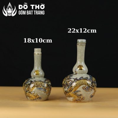 Nậm Rượu Thờ Hồ Lô Men Rạn Đắp Nổi Rồng Vẽ Vàng 24K DT-NR01 - Chi tiết 3