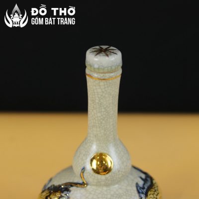 Nậm Rượu Thờ Hồ Lô Men Rạn Đắp Nổi Rồng Vẽ Vàng 24K DT-NR01 - Chi tiết 4