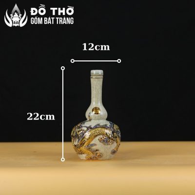 Nậm Rượu Thờ Hồ Lô Men Rạn Đắp Nổi Rồng Vẽ Vàng 24K DT-NR01 - Chi tiết 5