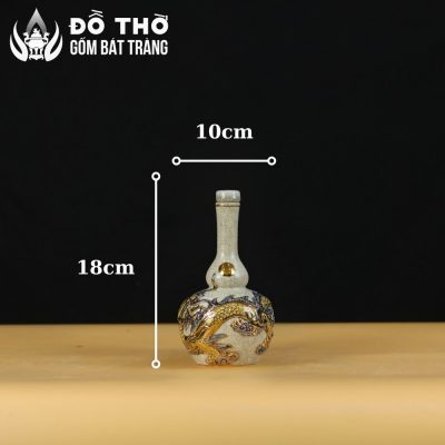 Nậm Rượu Thờ Hồ Lô Men Rạn Đắp Nổi Rồng Vẽ Vàng 24K DT-NR01 - Chi tiết 6
