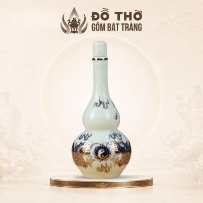 Nậm Rượu Thờ Hồ Lô Men Trắng Vẽ Lam Điểm Vàng Bát Tràng DT-NR04 - Ảnh đại diện