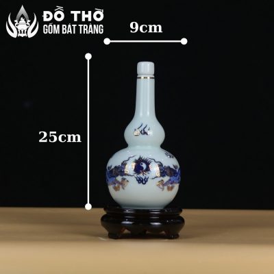 Nậm Rượu Thờ Hồ Lô Men Trắng Vẽ Lam Điểm Vàng Bát Tràng DT-NR04 - Chi tiết 1