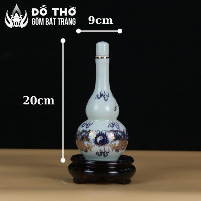 Nậm Rượu Thờ Hồ Lô Men Trắng Vẽ Lam Điểm Vàng Bát Tràng DT-NR04 - Chi tiết 2