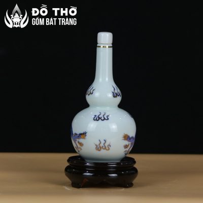 Nậm Rượu Thờ Hồ Lô Men Trắng Vẽ Lam Điểm Vàng Bát Tràng DT-NR04 - Chi tiết 4
