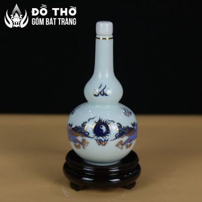Nậm Rượu Thờ Hồ Lô Men Trắng Vẽ Lam Điểm Vàng Bát Tràng DT-NR04 - Chi tiết 5