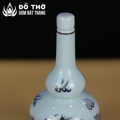 Nậm Rượu Thờ Hồ Lô Men Trắng Vẽ Lam Điểm Vàng Bát Tràng DT-NR04 - Chi tiết 6