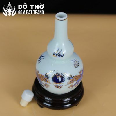 Nậm Rượu Thờ Hồ Lô Men Trắng Vẽ Lam Điểm Vàng Bát Tràng DT-NR04 - Chi tiết 7