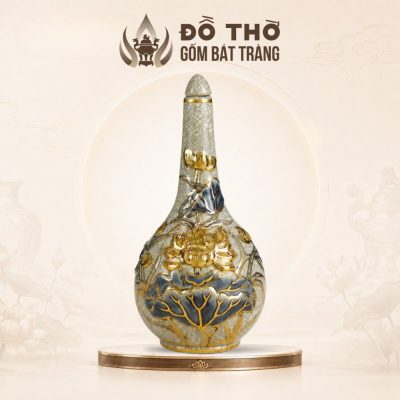 Nậm Rượu Thờ Men Rạn Đắp Nổi Hoa Sen Vẽ Vàng 24K Bát Tràng DT-NR02 - Ảnh đại diện