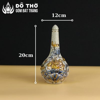 Nậm Rượu Thờ Men Rạn Đắp Nổi Hoa Sen Vẽ Vàng 24K Bát Tràng DT-NR02 - Chi tiết 1