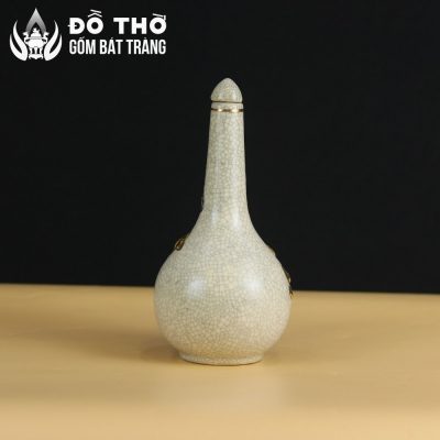 Nậm Rượu Thờ Men Rạn Đắp Nổi Hoa Sen Vẽ Vàng 24K Bát Tràng DT-NR02 - Chi tiết 3