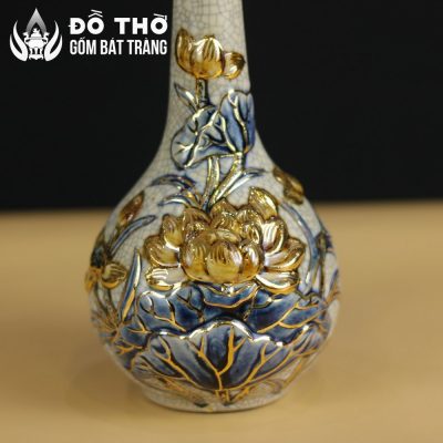 Nậm Rượu Thờ Men Rạn Đắp Nổi Hoa Sen Vẽ Vàng 24K Bát Tràng DT-NR02 - Chi tiết 5