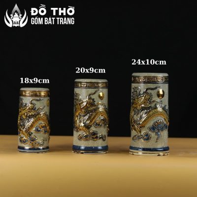 Ống Hương Men Rạn Cổ Đắp Nổi Rồng Vẽ Vàng Cao Cấp DT-OH02 - Chi tiết 1