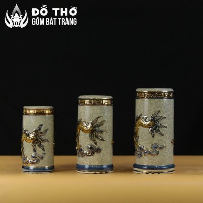 Ống Hương Men Rạn Cổ Đắp Nổi Rồng Vẽ Vàng Cao Cấp DT-OH02 - Chi tiết 2