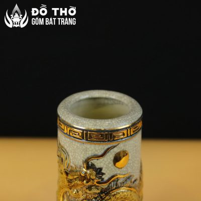 Ống Hương Men Rạn Cổ Đắp Nổi Rồng Vẽ Vàng Cao Cấp DT-OH02 - Chi tiết 3