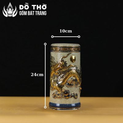 Ống Hương Men Rạn Cổ Đắp Nổi Rồng Vẽ Vàng Cao Cấp DT-OH02 - Chi tiết 7