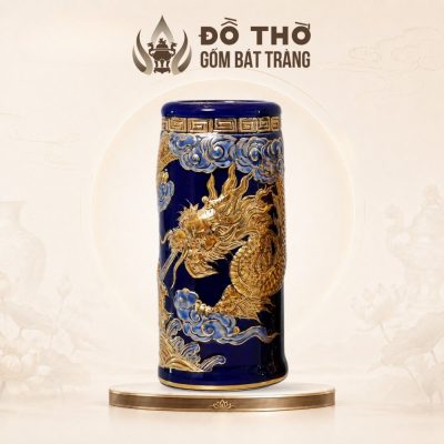 Ống Hương Men Xanh Coban Vẽ Vàng Họa Tiết Rồng Đắp Nổi DT-OH04 - Ảnh đại diện