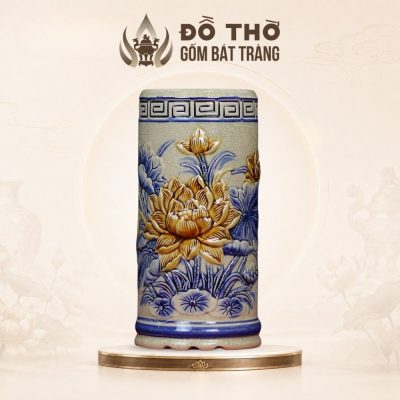 Ống Hương Thờ Men Rạn Đắp Nổi Hoa Sen Gốm Bát Tràng DT-OH03 - Ảnh đại diện