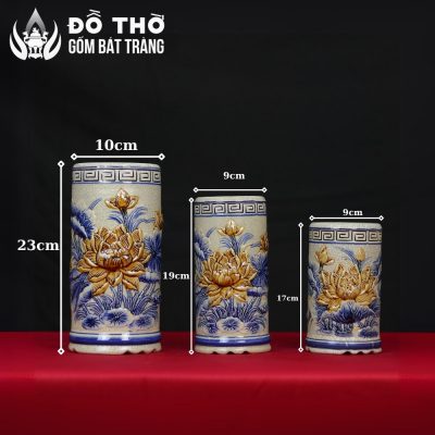 Ống Hương Thờ Men Rạn Đắp Nổi Hoa Sen Gốm Bát Tràng DT-OH03 - Chi tiết 1