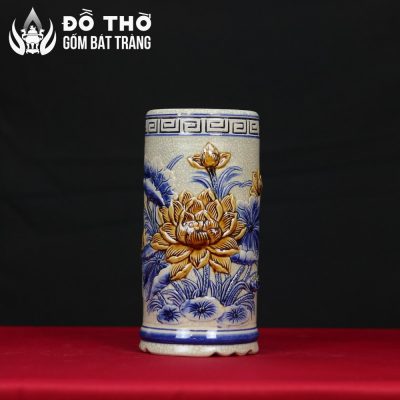 Ống Hương Thờ Men Rạn Đắp Nổi Hoa Sen Gốm Bát Tràng DT-OH03 - Chi tiết 2