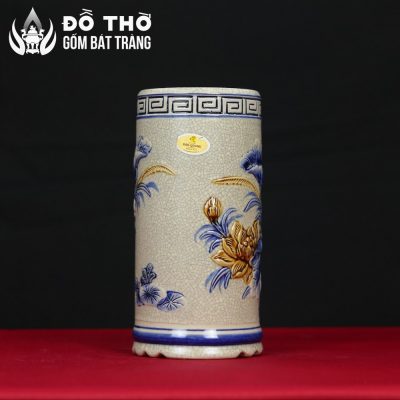 Ống Hương Thờ Men Rạn Đắp Nổi Hoa Sen Gốm Bát Tràng DT-OH03 - Chi tiết 3