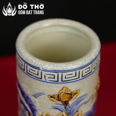 Ống Hương Thờ Men Rạn Đắp Nổi Hoa Sen Gốm Bát Tràng DT-OH03 - Chi tiết 5