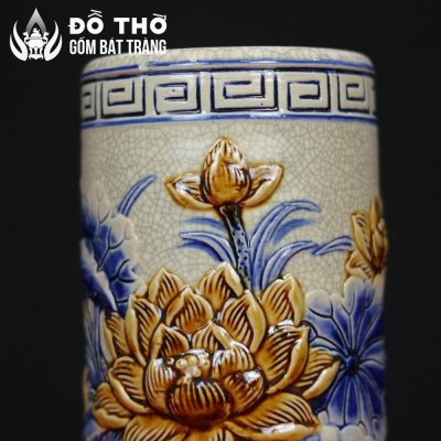 Ống Hương Thờ Men Rạn Đắp Nổi Hoa Sen Gốm Bát Tràng DT-OH03 - Chi tiết 6
