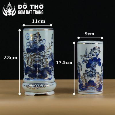 Ống Đựng Hương Men Lam Vẽ Vàng Họa Tiết Hoa Sen Bát Tràng DT-OH01 - Chi tiết 1