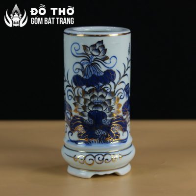 Ống Đựng Hương Men Lam Vẽ Vàng Họa Tiết Hoa Sen Bát Tràng DT-OH01 - Chi tiết 2