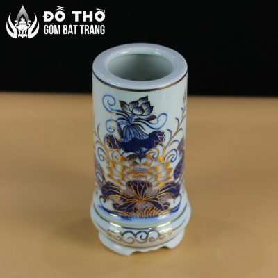Ống Đựng Hương Men Lam Vẽ Vàng Họa Tiết Hoa Sen Bát Tràng DT-OH01 - Chi tiết 3