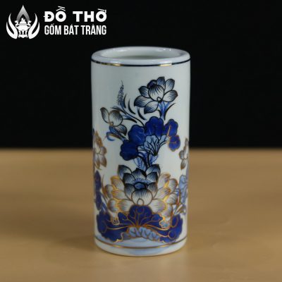 Ống Đựng Hương Men Lam Vẽ Vàng Họa Tiết Hoa Sen Bát Tràng DT-OH01 - Chi tiết 4