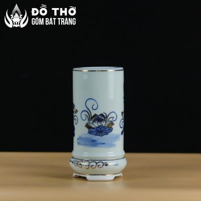 Ống Đựng Hương Men Lam Vẽ Vàng Họa Tiết Hoa Sen Bát Tràng DT-OH01 - Chi tiết 5