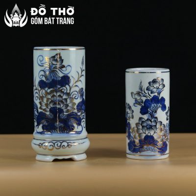 Ống Đựng Hương Men Lam Vẽ Vàng Họa Tiết Hoa Sen Bát Tràng DT-OH01 - Chi tiết 6