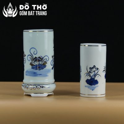 Ống Đựng Hương Men Lam Vẽ Vàng Họa Tiết Hoa Sen Bát Tràng DT-OH01 - Chi tiết 7